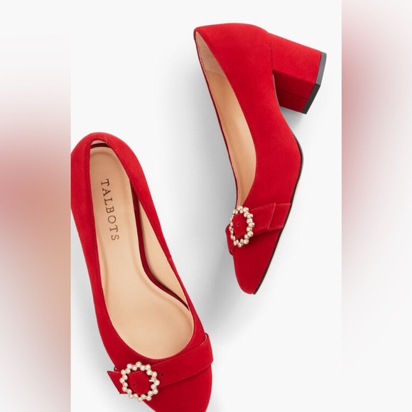 Talbots Isa Suede Buckle Pumps Red Sz 9.5 NWOB - Picture 1 of 5